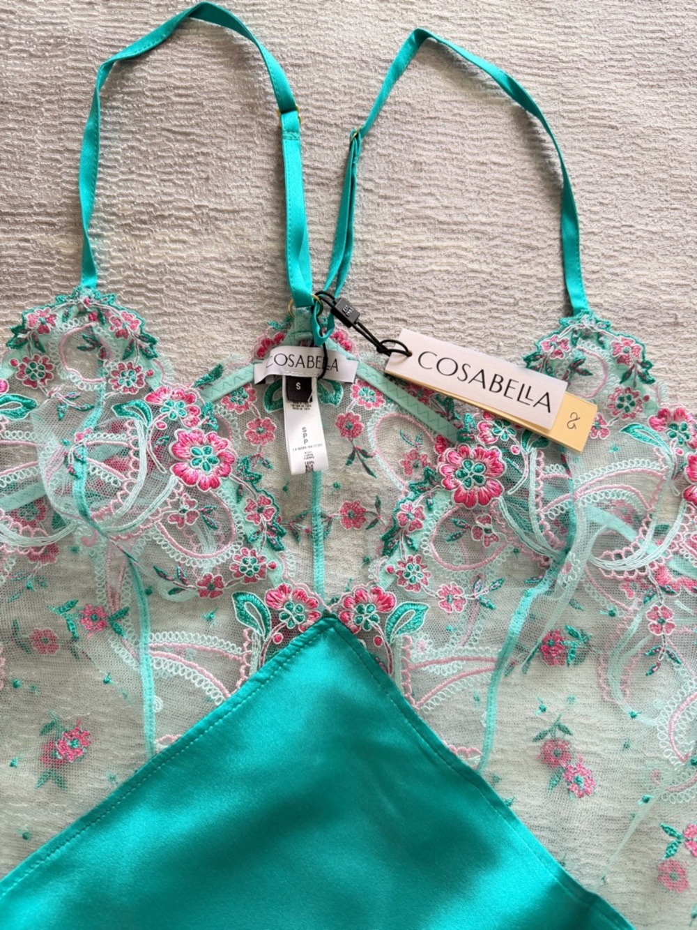 NWT! Cosabella Sanika Italian Turquoise Silk Chemise Size S with Panties Size M - Picture 4 of 16